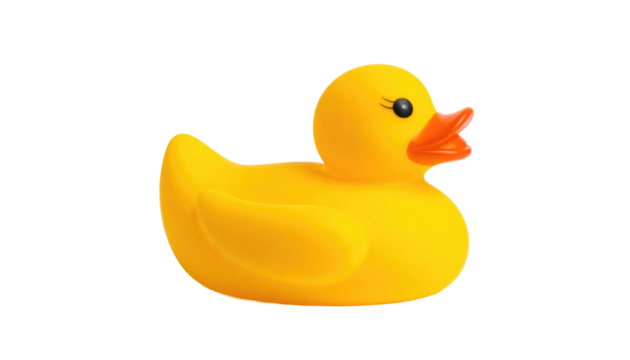Cute and Bright Yellow Rubber Duck Toy on White Background