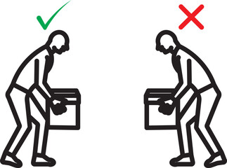 Correct lifting posture safety tips for workplace ergonomics and health  .Correct and incorrect lifting posture safety guide illustration