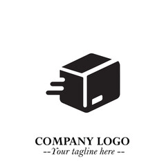 Box Moving Fast Symbol in Black on the White Background with Dynamic Delivery Design
