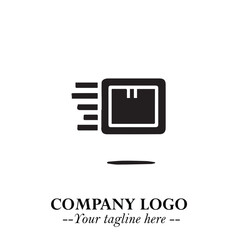 Box Moving Fast Symbol in Black on the White Background with Dynamic Delivery Design