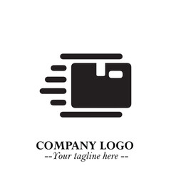 Box Moving Fast Symbol in Black on the White Background with Dynamic Delivery Design