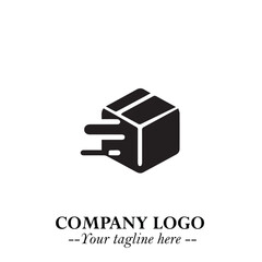 Box Moving Fast Symbol in Black on the White Background with Dynamic Delivery Design