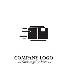 Box Moving Fast Symbol in Black on the White Background with Dynamic Delivery Design