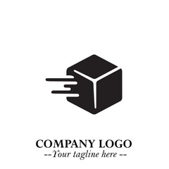 Box Moving Fast Symbol in Black on the White Background with Dynamic Delivery Design