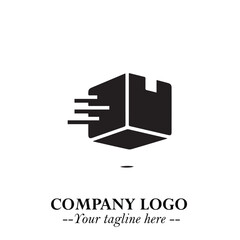 Box Moving Fast Symbol in Black on the White Background with Dynamic Delivery Design