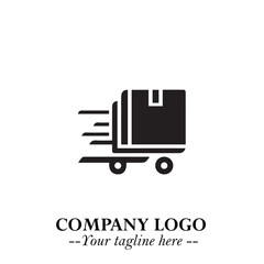 Box Moving Fast Symbol in Black on the White Background with Dynamic Delivery Design