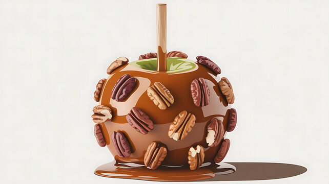 A delicious caramel apple covered in pecans isolated on white background, perfect for a sweet treat on a crisp autumn day, a delightful confection - Powered by Adobe