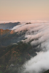 Aerial View of Cloud-Filled Valley and Mountain Ridges at Dawn, Tenerife, Canary Islands