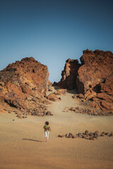 Dramatic Red Volcanic Rock Formation in Arid Desert Landscape, Tenerife, Canary Islands