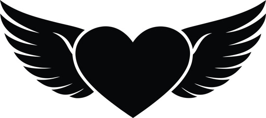  Heart icon with angel wings silhouette vector illustration