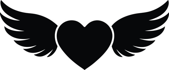 Heart icon with angel wings silhouette vector illustrations