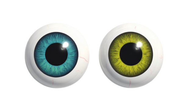 Two pairs of black and white plastic googly eyes with different sizes, isolated on transparent background