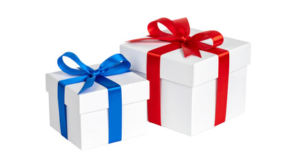 Fototapeta premium Two gift towels rolled and tied with red ribbon variations, isolated on transparent background