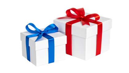 Two gift towels rolled and tied with red ribbon variations, isolated on transparent background