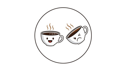 Emotional coffee break: A delightful contrast between joy and frustration concept illustration