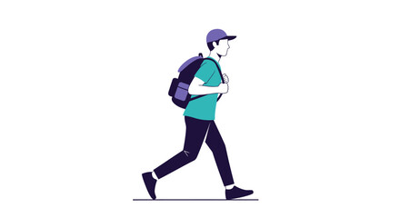 Obraz premium Animated student walking with a backpack against a white background wearing casual attire