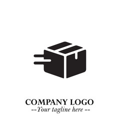 Box Moving Fast Symbol in Black on the White Background with Dynamic Delivery Design