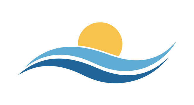 Abstract serene ocean waves with sun rising minimalistic logo design illustration - Powered by Adobe