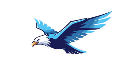 Obraz premium Stylized bald eagle soaring graphic representation in blue hues on white backdrop