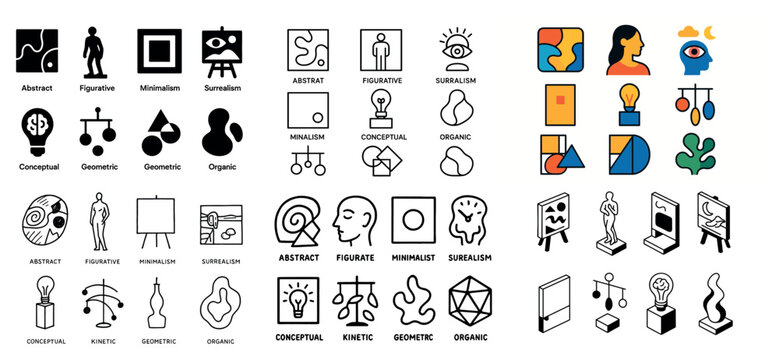 Abstract and figurative art icons collection