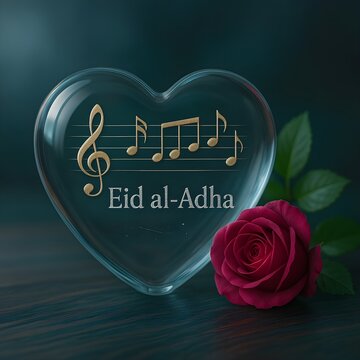 Eid al-Adha greetings with musical heart design