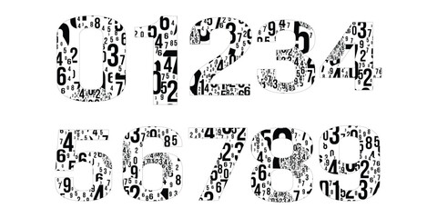 Vector Number Set Made of Data Collage Typography Design