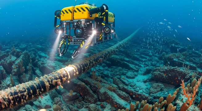 Underwater Cable Inspection by ROV, Repairing Subsea Internet Data Line