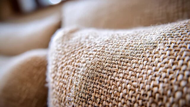 Macro View of Rustic Woven Jute Fabric Material Texture for Backgrounds and Design.