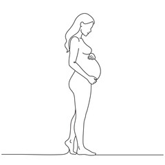 Continuous line Pregnant woman International mother's day Simple hand drawn illustration.Editable line