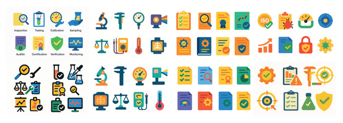 Colorful quality control icons set in flat design