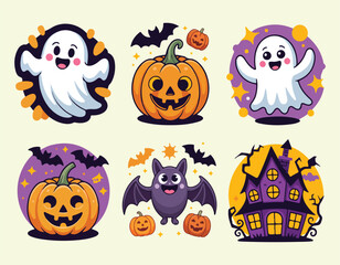 Cute halloween characters and spooky elements vector collection