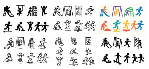 Playground icons: children playing on swings and slides