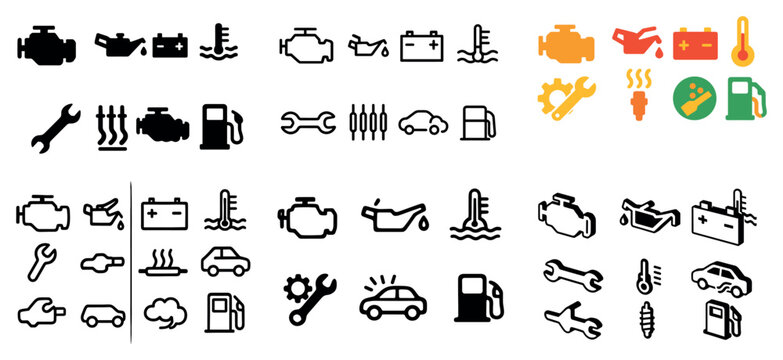 Automotive warning and maintenance icon collection