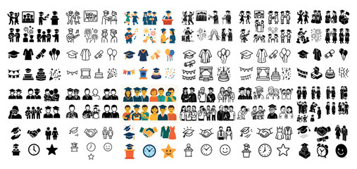 Graduation icons set featuring diverse celebrations