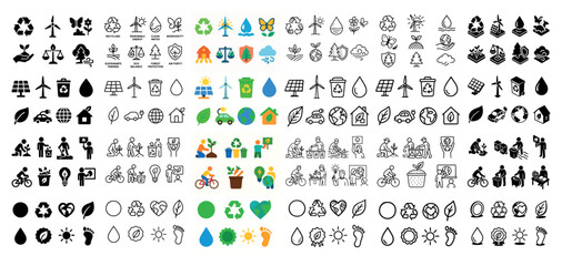 Obraz premium Diverse environmental sustainability icons collection