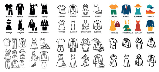 Outfit style icons: casual, formal, bohemian, sporty