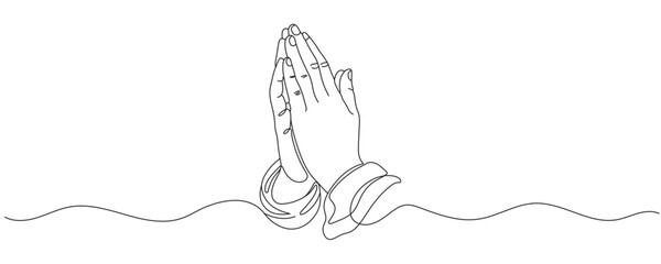 One Line Continuous Drawing of Raising Hands for Dua Pray. Islamic Traditional Prayer Gesture Line Art. Editable Stroke