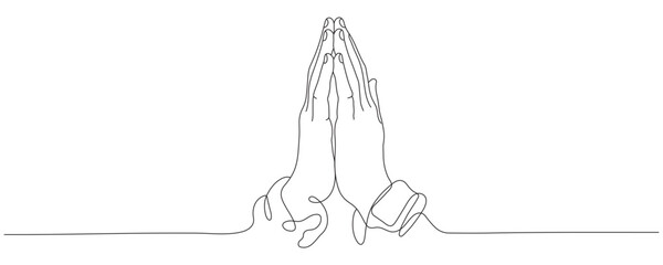 One Line Continuous Drawing of Raising Hands for Dua Pray. Islamic Traditional Prayer Gesture Line Art. Editable Stroke