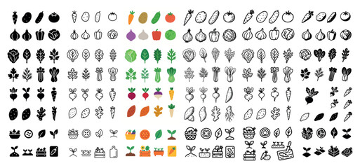 Variety of vegetable icons in different styles