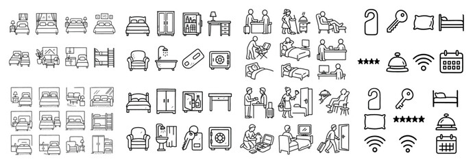 Hotel amenities and services icons collection