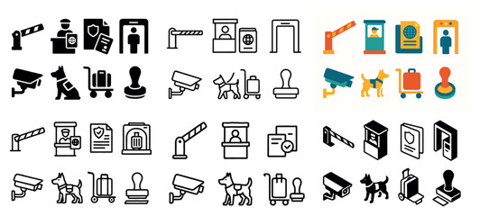 Airport security and surveillance icons collection