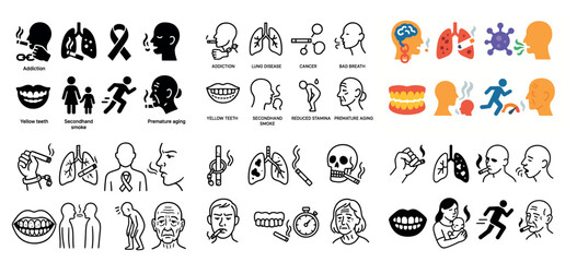 Health icons: smoking effects and risks