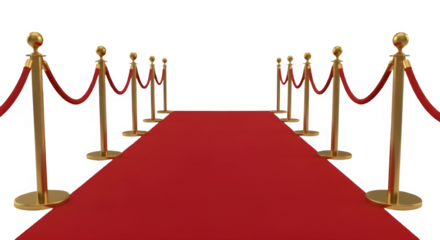 Red Carpet with Gold Stanchions and Ropes for Awards, Premiere, or VIP Event