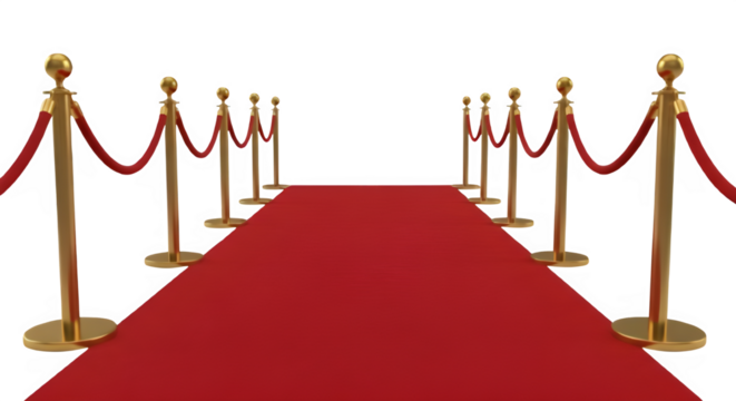 Red Carpet with Gold Stanchions and Ropes for Awards, Premiere, or VIP Event