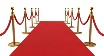 Red Carpet with Gold Stanchions and Ropes for Awards, Premiere, or VIP Event