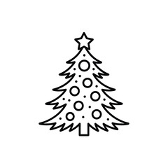 Simple outline christmas tree with ornaments and star