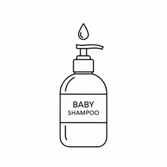 Baby Shampoo Bottle Icon – Gentle Hair Care, Clean Hygiene, Outline Vector Illustration