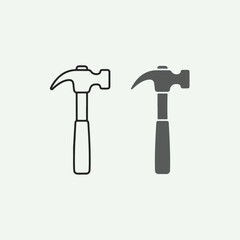 Hammer Silhouette and Outline Icon – Construction Tool Vector Illustration
