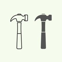 Hammer Silhouette and Outline Icon – Construction Tool Vector Illustration