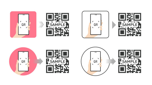 QR Code Scanning Guide Illustration｜QRコードの読み取り方法をわかりやすく説明した解説イラスト｜スマートフォンでのスキャン手順を段階的に示したUIチュートリアルデザイン